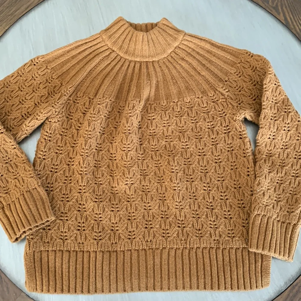 Madewell Pointelle Stitch-Mix Mockneck Sweater Woven Beautiful Interlock Sz S - Picture 5 of 9